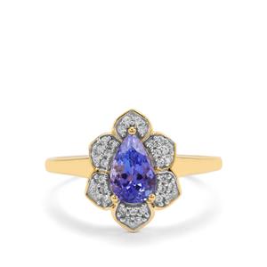 AAA Tanzanite & White Zircon 9K Gold Ring ATGW 1.15cts