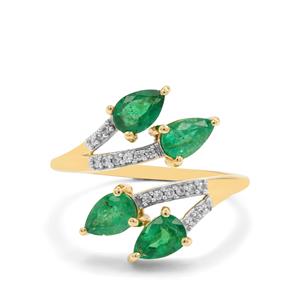 Zambian Emerald & White Zircon 9K Gold Tomas Rae Ring ATGW 1.65cts