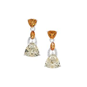 Serenite, Diamantina Citrine & White Zircon Sterling Silver Earrings ATGW 7.46cts