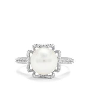 South Sea Cultured Pearl & White Zircon Sterling Silver Ring (10mm)