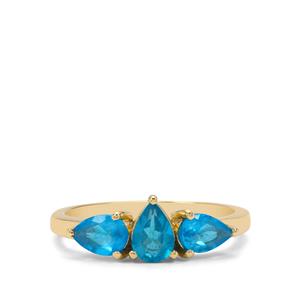 Vivid Blue Apatite 9K Gold Ring 1.20cts