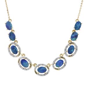 Crystal Opal on Ironstone Necklace with White Zircon in 9K Gold
