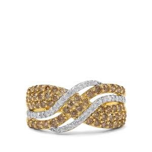 1.22ct Cape Champagne & White Diamonds 9K Gold Ring 