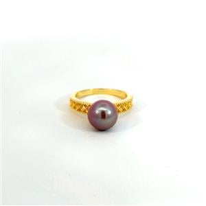 Naturally Lavender Freshwater Cultured Pearl Gold Tone Sterling Silver Ring (8 to 9mm)