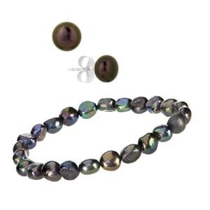 Baroque Freshwater Cultured Pearl & Freshwater Cultured Pearl Sterling Silver Set of Earrings and Bracelet