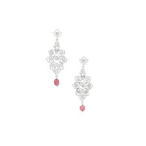 Polki Diamond Earrings with Pink Spinel in Sterling Silver 3.40cts