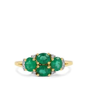Zambian Emerald & White Zircon 9K Gold Ring ATGW 1.50cts
