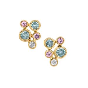 White, Blue Lagoon Diamond & Pink Sapphire 9K Gold Tomas Rae Earrings ATGW 0.72ct