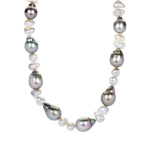 Tahitian Cultured Pearl & Keshi Cultured Pearl Graduated Necklace in Sterling Silver