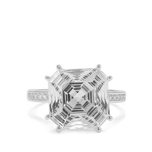 Optic Quartz & White Zircon Sterling Silver Ring ATGW 7.80cts