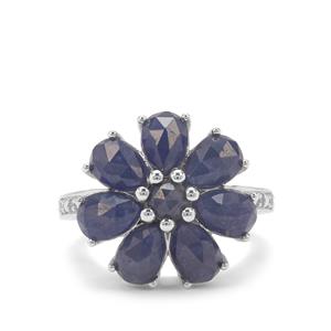 Rose Cut Bharat Blue Sapphire & White Zircon Sterling Silver Ring ATGW 7.44cts