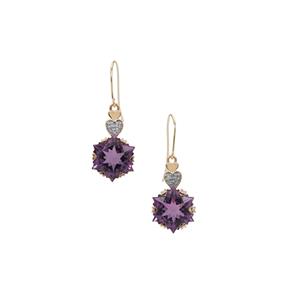 Snowflake Cut Ametista Amethyst Earrings with Diamond in 9K Gold 8.50cts