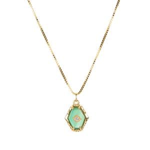 Green Agate Necklace with White Topaz in Gold Tone Sterling Silver 3.10cts