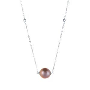 Natural Purple Pearl & White Topaz Sterling Silver Necklace