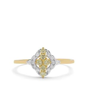 1/3ct Natural Yellow, White Diamonds 9K Gold Ring