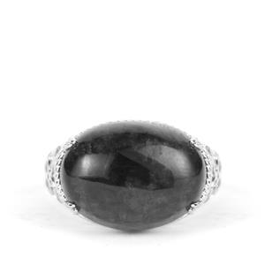  10.24ct Black Burmese Jade Sterling Silver Ring 