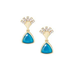 Ethiopian Paraiba Blue Opal & White Zircon 9K Gold Earrings ATGW 1.60cts