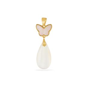 Chalcedony & Mother of Pearl Gold Tone Sterling Silver Butterfly Pendant 