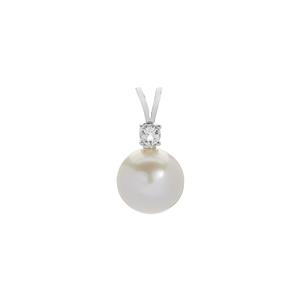 Edison Cultured Pearl and White Topaz Rhodium Plated Sterling Silver Pendant
