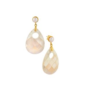 Shell &  Freshwater Cultured Pearl Gold Tone Sterling Silver Earrings 