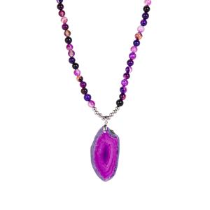   245.80cts Purple Banded Agate Sterling Silver Necklace