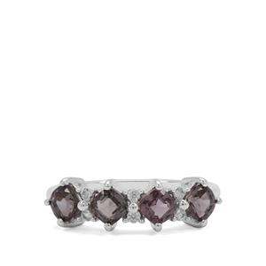 Burmese Purple Spinel & White Zircon Sterling Silver Ring ATGW 1.72cts