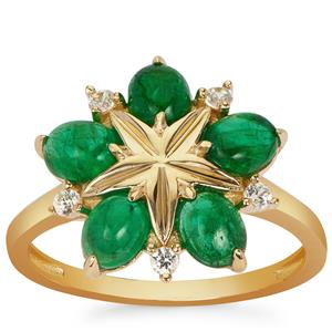 Sandawana Emerald & White Zircon 9K Gold Ring ATGW 1.94cts