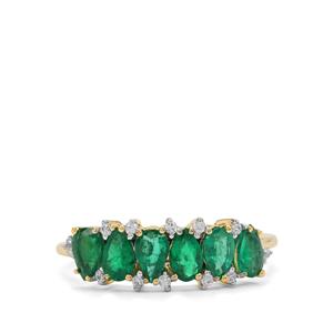 Kafubu Emerald & White Zircon 9K Gold Ring ATGW 1.25cts