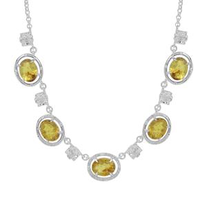 Caribbean Amber & White Zircon Sterling Silver Necklace ATGW 4cts