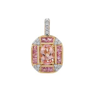 Idar Pink Morganite, Sapphire & White Zircon 9K Gold Pendant ATGW 1.45cts