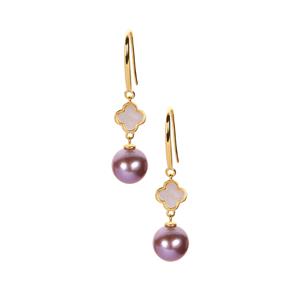 Lavender Cultured Pearl & Mother of Pearl Gold Tone Sterling Silver Earrings