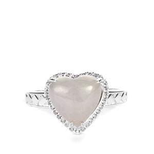 Type A Lavender Jadeite & White Topaz Sterling Silver Heart Ring ATGW 4.15cts
