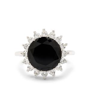Black Spinel & White Topaz Sterling Silver Halo Ring ATGW 5.45cts