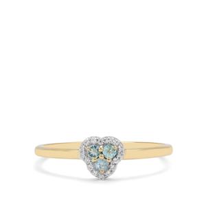 Paraiba Tourmaline & White Zircon 9K Gold Ring ATGW 0.15ct