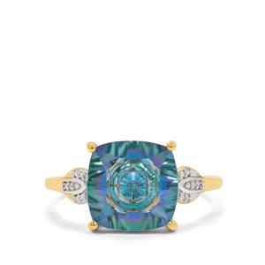 Lehrer Kaleidoscut Rio Aqua Topaz, Neon Apatite & Diamond 9K Gold Ring ATGW 4.10cts