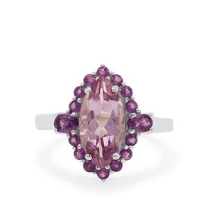 3.70ct Rose De France & Ametista Amethyst Sterling Silver Ring 