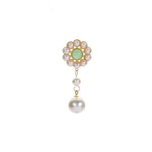 Chrysoprase Pendant with Kaori Cultured Pearl in Gold Tone Sterling Silver