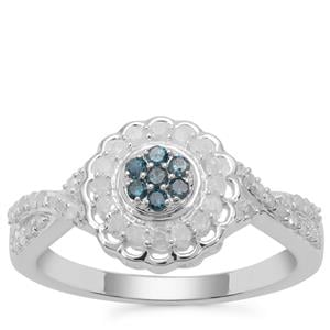 Blue Diamond Ring with White Diamond in Sterling Silver 0.51ct