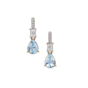 Santa Maria Aquamarine Earrings with White Zircon in 9K Gold 2.40cts