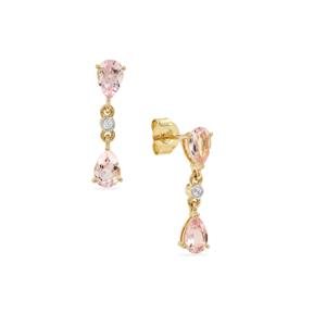 Idar Pink Morganite & White Zircon 9K Gold Earrings ATGW 1.40cts