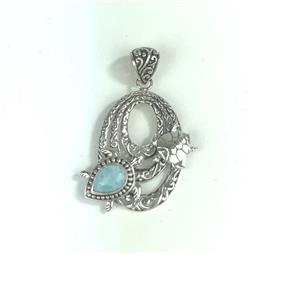 Larimar Turtle Pendant in Sterling Silver 2.24cts