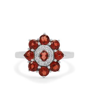 Red, Rajasthan Garnet & White Zircon Sterling Silver Ring ATGW 2.20cts
