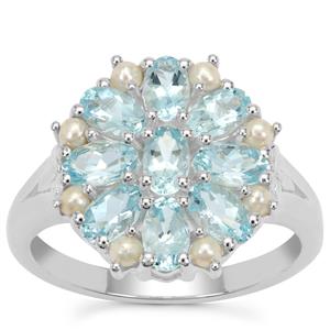Santa Maria Aquamarine Ring with Kaori Cultured Pearl in Sterling Silver