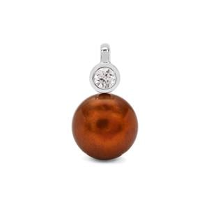 Chocolate Cultured Pearl & White Zircon Sterling Silver Pendant (10mm)