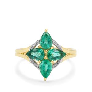 Zambian Emerald & White Zircon 9K Gold Tomas Rae Ring ATGW 1.60cts