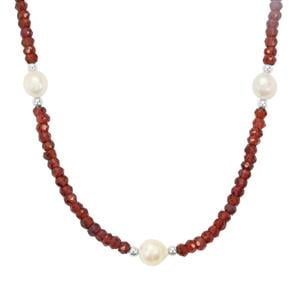 Golden South Sea Cultured Pearl & Rhodolite Garnet Sterling Silver Necklace (7mm)