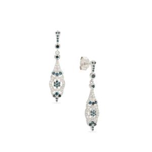 1/2ct White, Blue Diamond Sterling Silver Earrings  