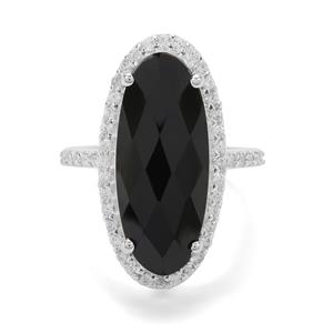 Black Spinel & White Zircon Sterling Silver Ring ATGW 16.80cts