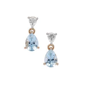 Santa Maria Aquamarine Earrings with White Zircon in 9K Gold 1.50cts