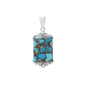 Egyptian Turquoise Pendant with White Zircon in Sterling Silver 10.47cts